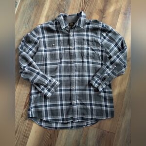 Lee Premium Quality Long Sleeve Button Down Flannel Shirt Blue Gray White XL